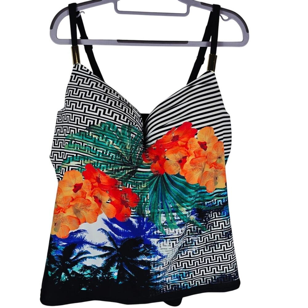 Cacique Balconette Underwire Summer Vacation Poolside Navy Blue Tankini 42DD